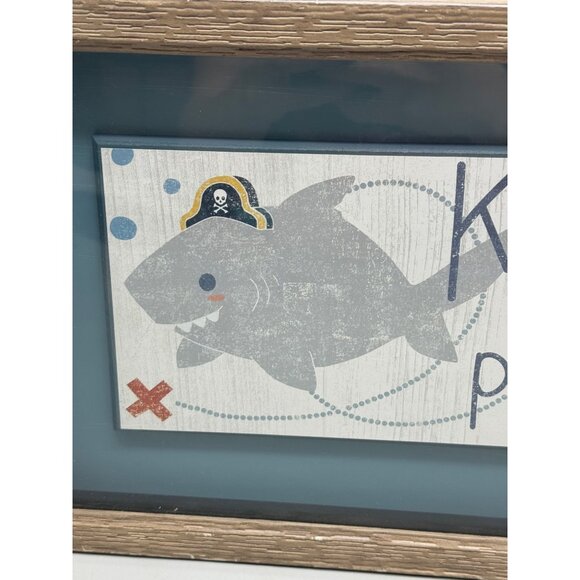 Keep Out Pirates Only Shark Wall Art Framed 18"x9" Crystal Art Gallery READ - Picture 5 of 16